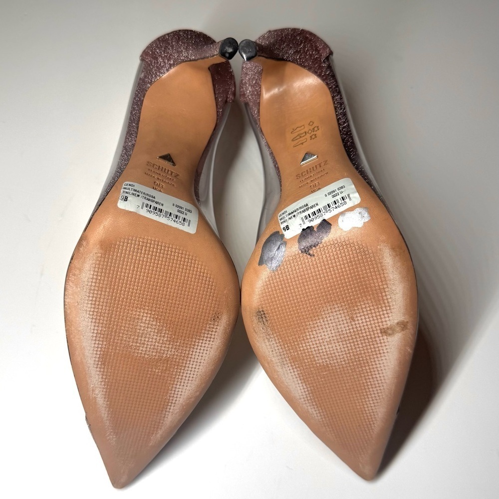 Schutz Women’s Cendi Transparent Pump In Pink Rose Glitter Size- 9B - Picture 12 of 12